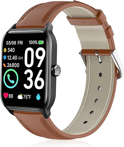 Lzwldan Correas de reloj de cuero compatibles con WoneligoFitpolo Smart Watch IDW13, pulsera de repuesto de cuero genuino suave para reloj FITVII