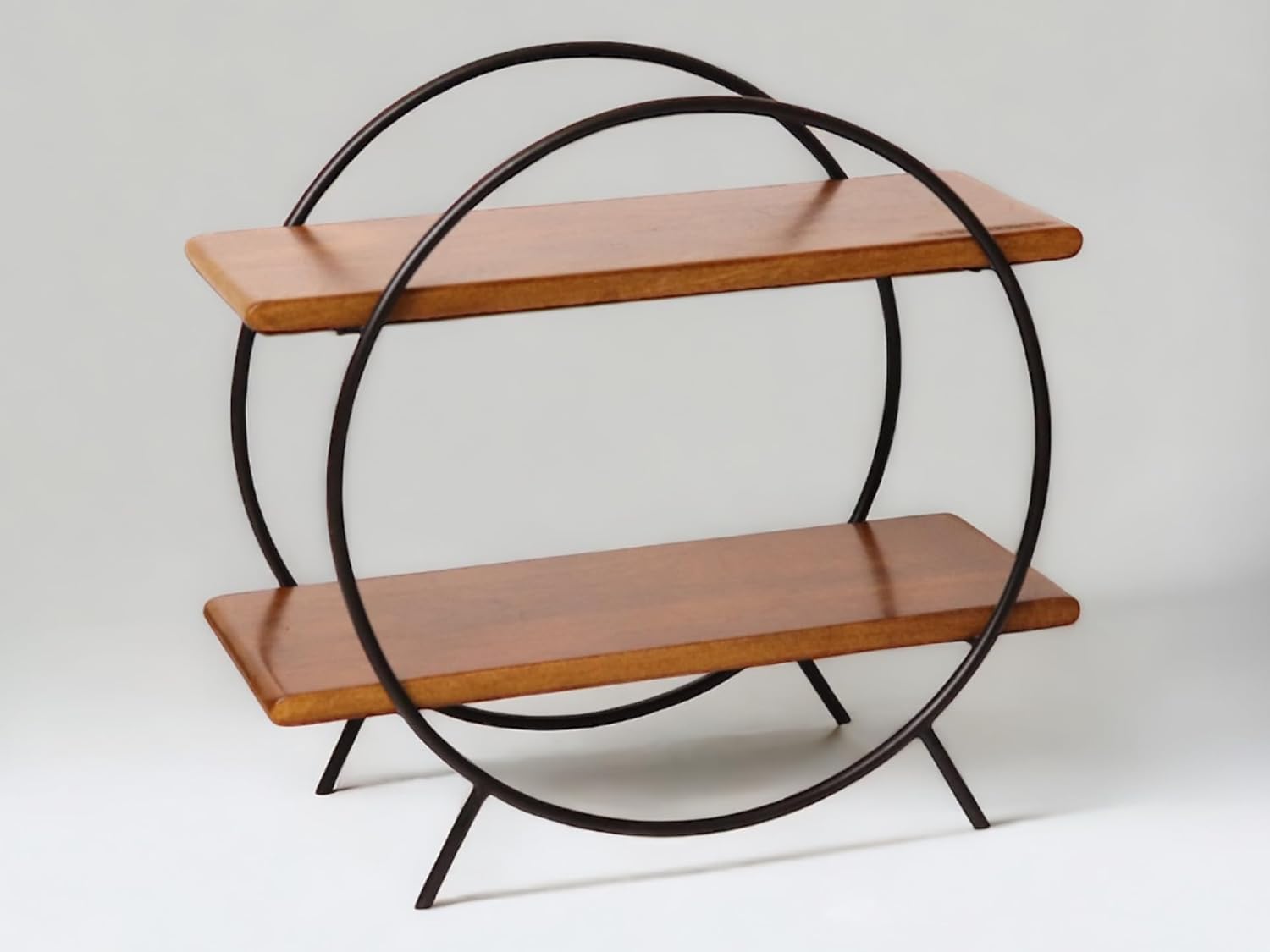 Vesta Homes Circular Mango Wood & Iron Countertop Organiser Rack | Handmade Shelf for Kitchen, Bathroom, Bedroom, Office | Storage Unit for Spices, Jars, Toiletries & Décor | 16x6.5x14.5 in
