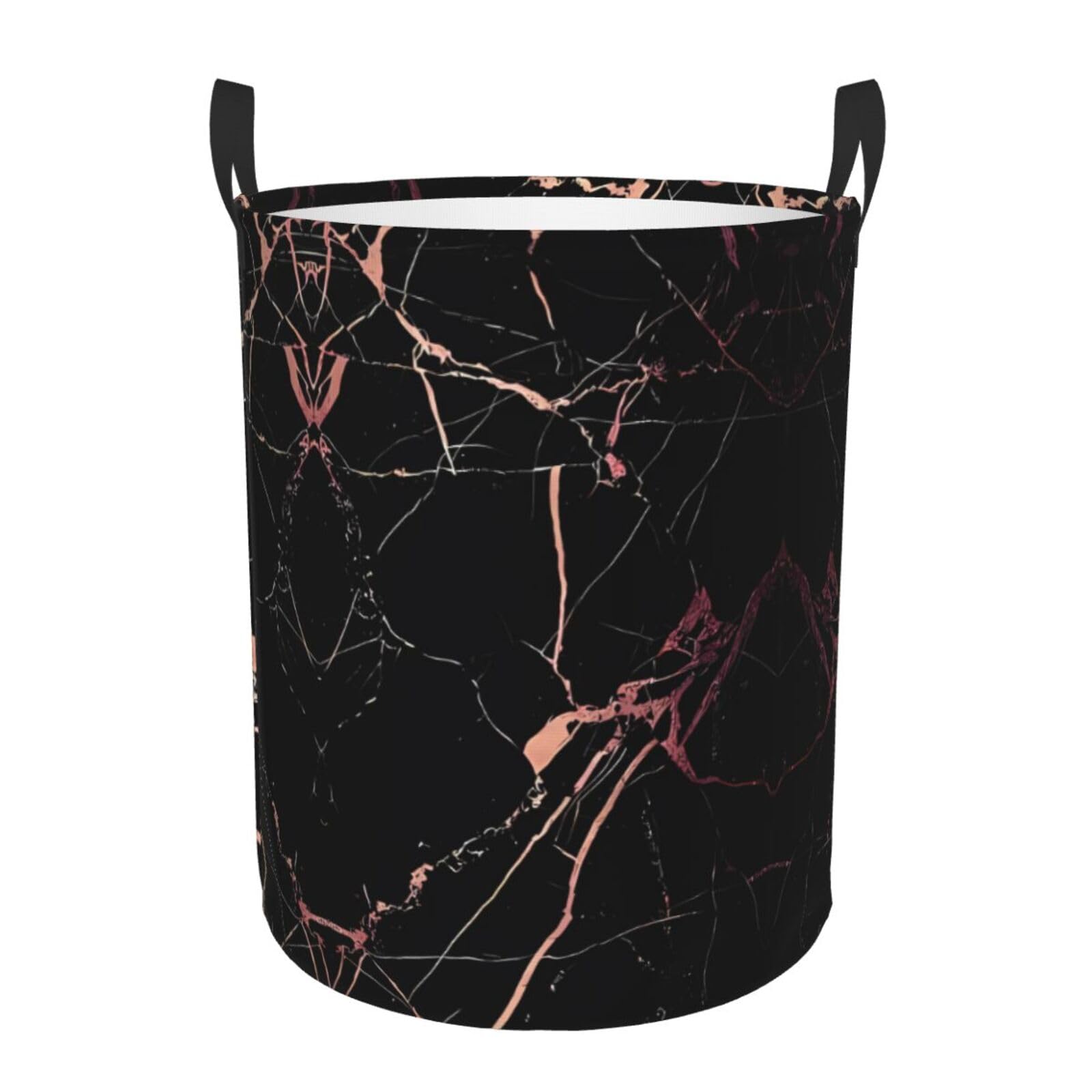 M Circular Hamper Black rose gold Marble Print for Dirty Clothes