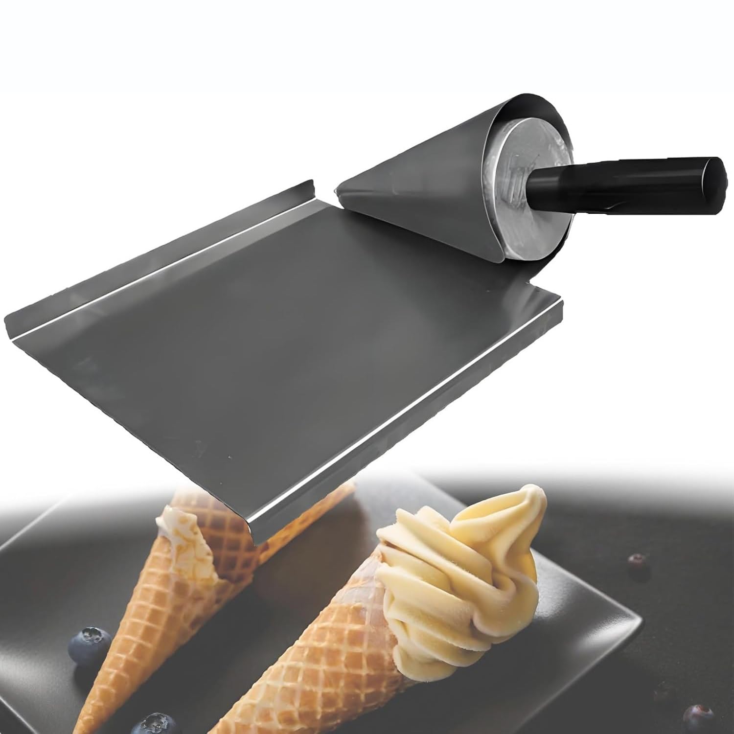 Molde Para Conos De Gofre, Molde Manual Para Bricolaje, Para Restaurante | Base De Acero Inoxidable, Juego De 2 Piezas Con Mandril Y Plataforma Rodante, Duradero Y Fácil De Usar(L)