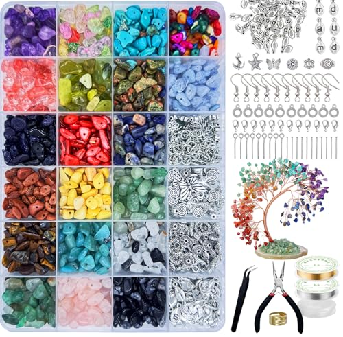 LYMOOR Jewellery Making Kit 20 Types 1500PCS Crystal Beads with Charm Pendant Earring Making Kit DIY Bracelet Ring Necklace Crystal Tree