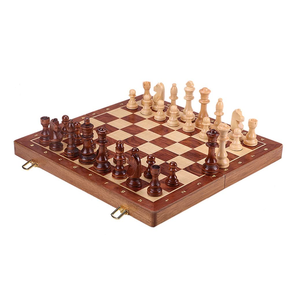 ZAW Schach Hölzerne faltende Schach Tragbare Reiseschach-Spielbrett Set 2 Extra Queens for Anfänger und Erwachsene Chess (Größe : 39cm)