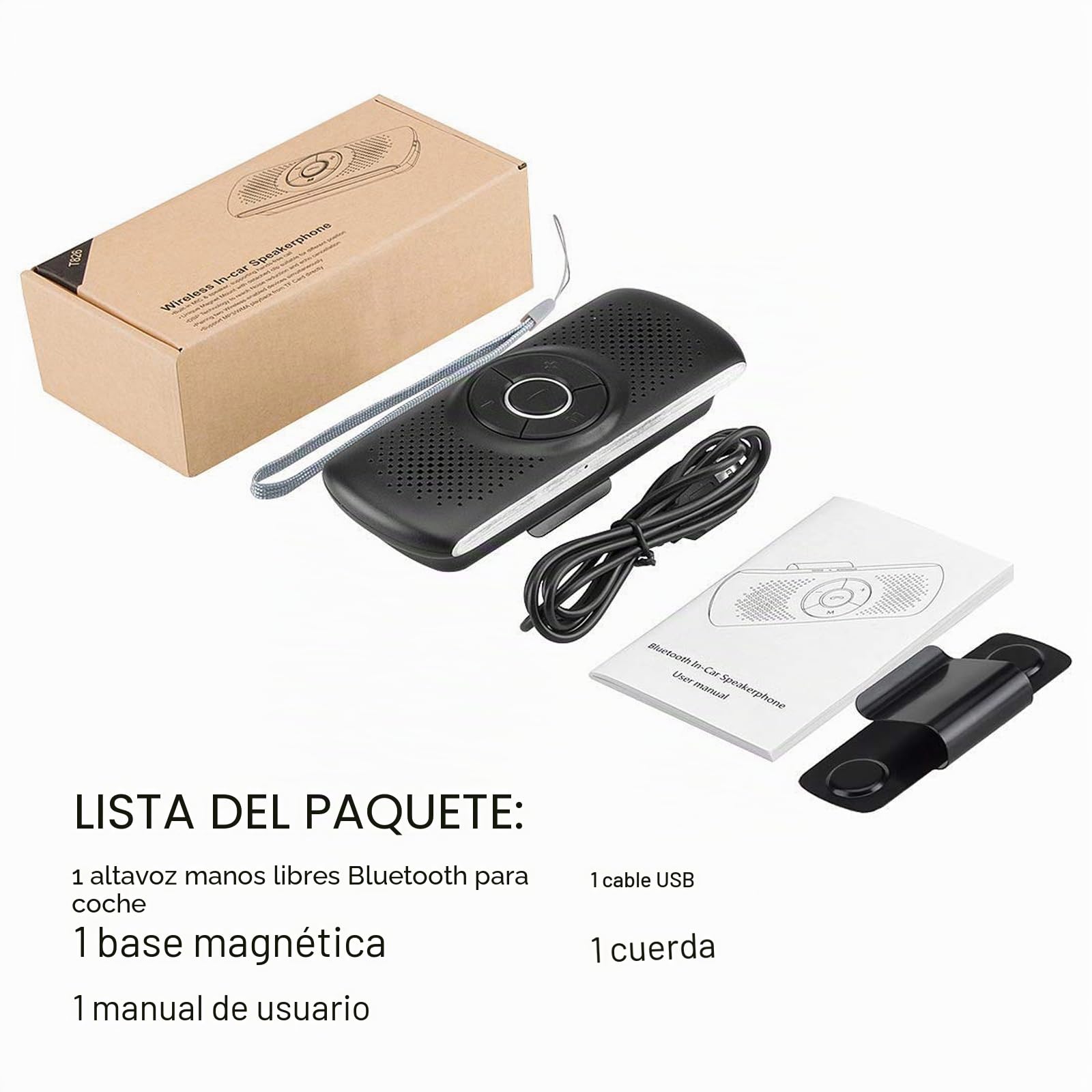 Manos Libres Coche Bluetooth 5.0 con Clip, Ranura para Tarjeta TF, Micrófono Integrado, Compatible con Siri y Google Assistant, para Música, GPS y Llamadas