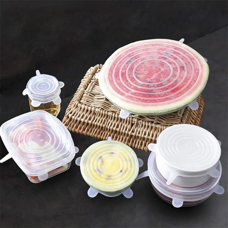 Winberg 6 Pcs Silicone Stretch Lids Flexible Covers for Rectangle Round Square Containers and fruits Lid06 4