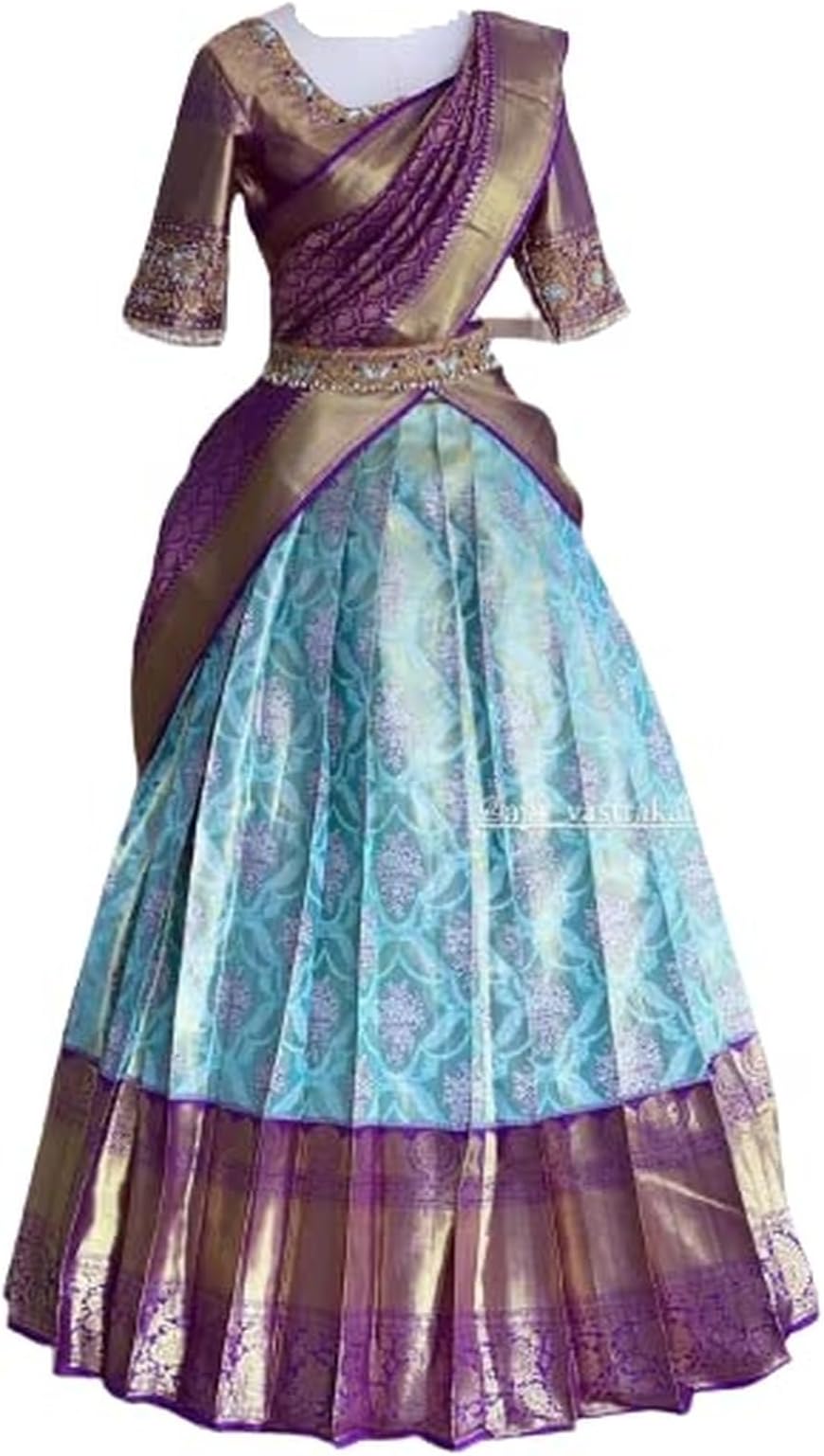 Women's Banarasi Kanjivaram Traditional Silk Lehenga Choli Half Saree with Pure Zari Work and Unstitched Design for Weddings and Festive Events