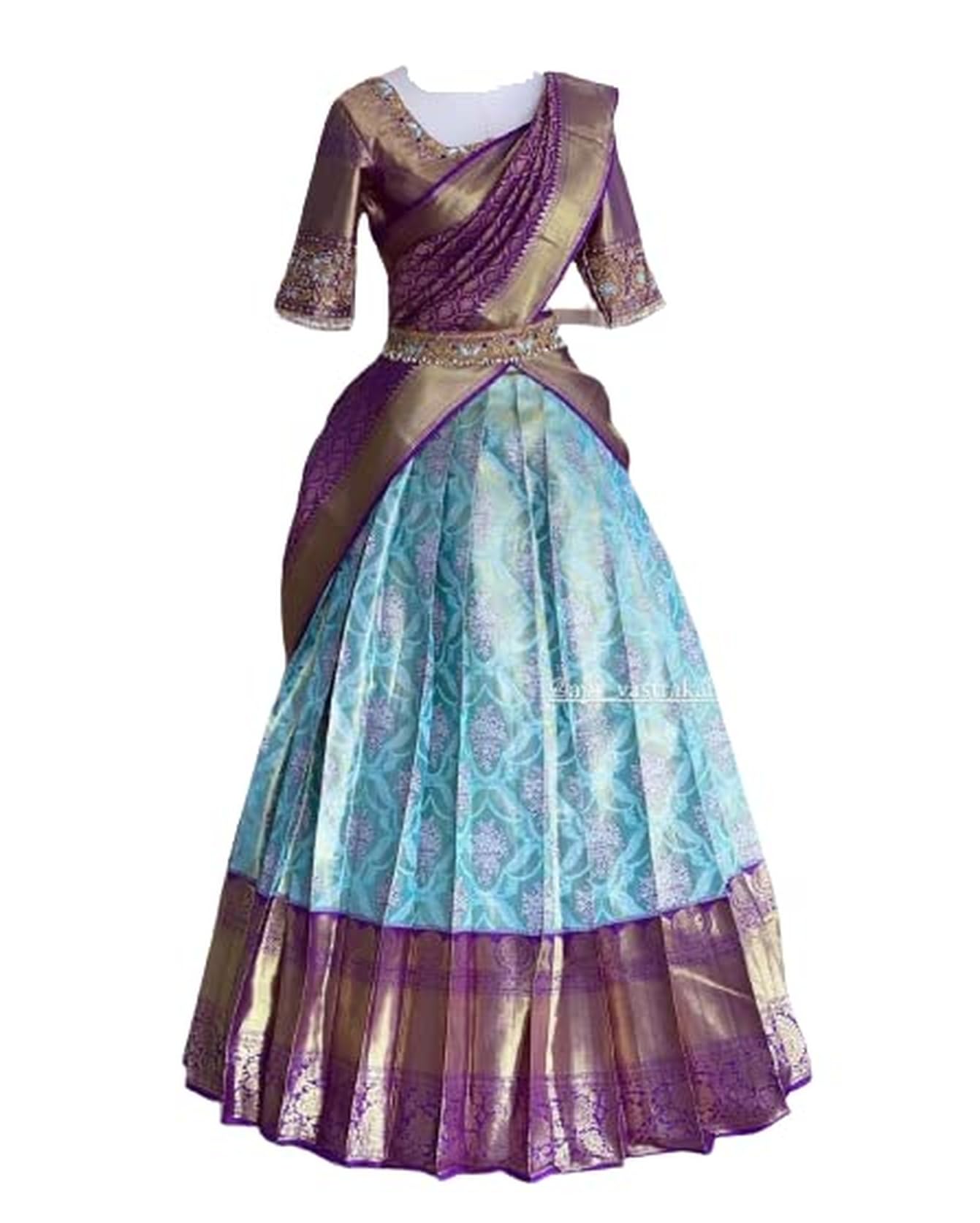 Women's Banarasi Kanjivaram Traditional Silk Lehenga Choli Half Saree with Pure Zari Work and Unstitched Design for Weddings and Festive Events