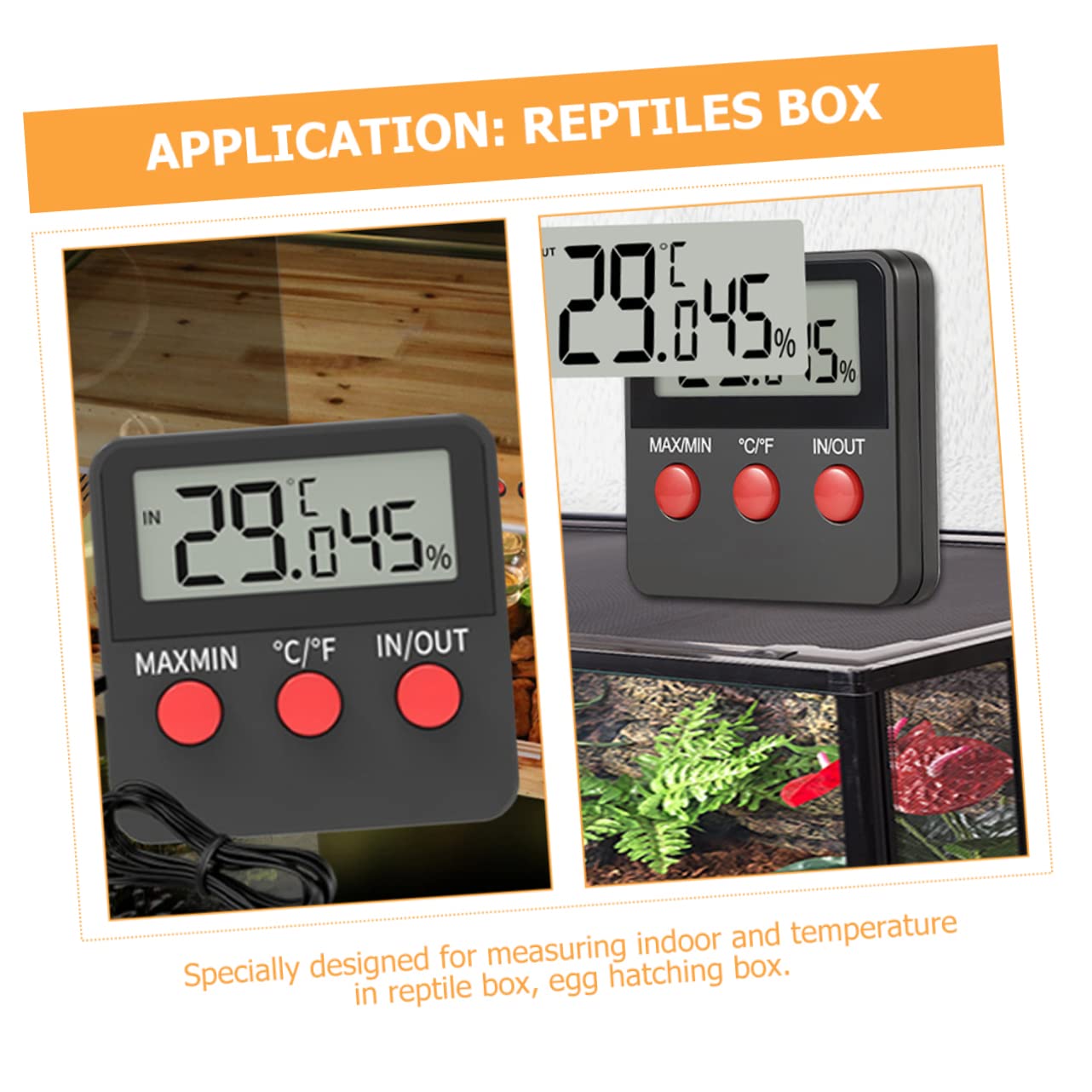 Higrómetro Termómetro Digital para Reptiles, Negro, 2 Juegos | Abs, Superficie Lisa, Medición de Humedad, Caja de Cría y Incubadora de Huevos