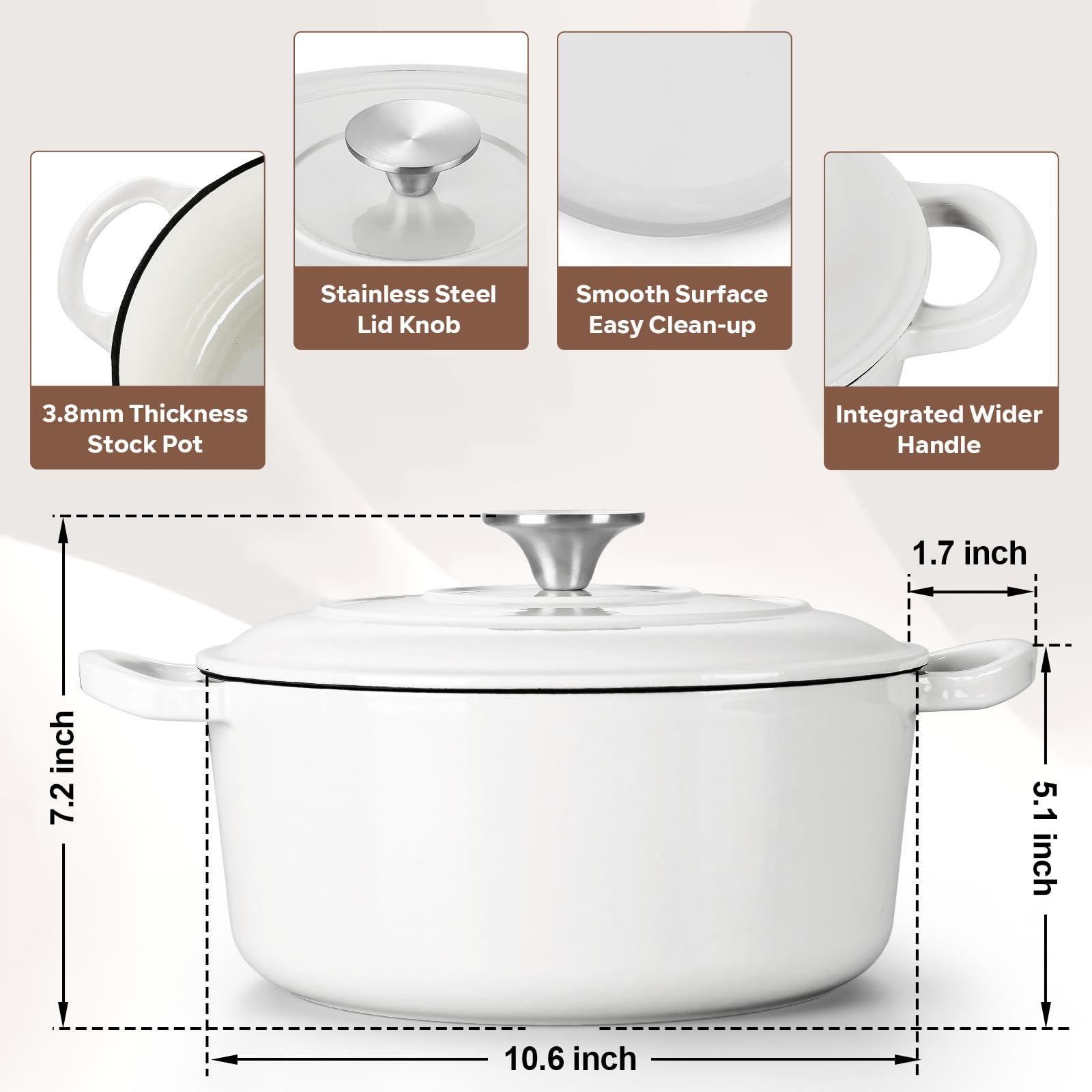 HaSteeL Horno holandés de hierro fundido de 6 cuartos de galón, olla antiadherente esmaltada con tapa, utensilios de cocina redondos antiadherentes para hornear pan de masa madre, asar, estofar,