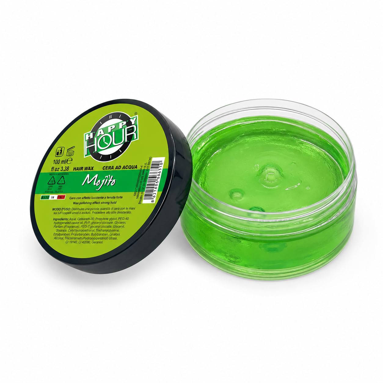 HAPPY HOUR – Mojito - cera per capelli uomo - tenuta Forte - effetto bagnato capelli - cera lucida - Fissante - professionale - alta Qualità - modellante uomo