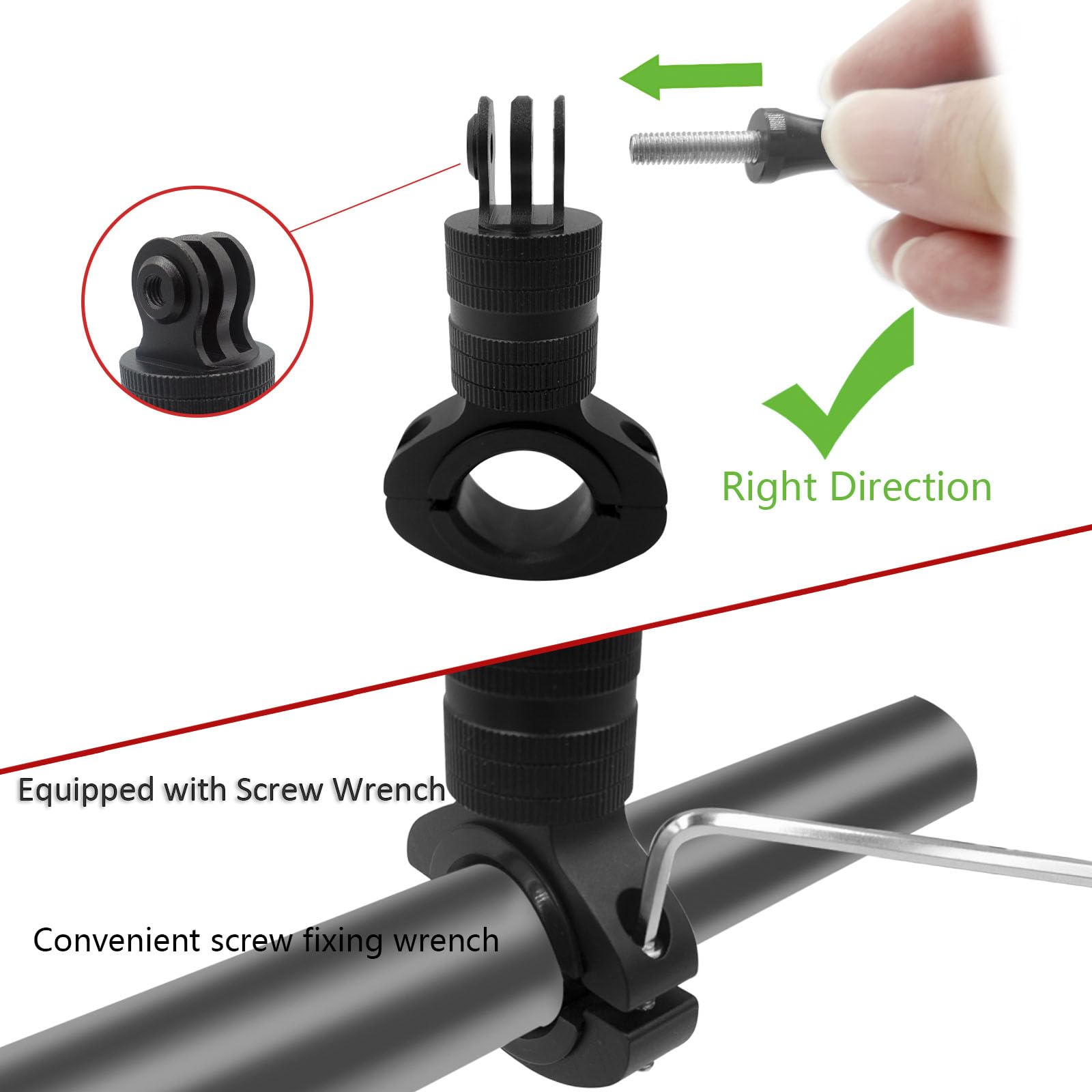 Soporte para Bicicleta para Cámara de Acción Aluminio Rotación de 360°para Hero 12 11 10 9 8 7 6 Session 4K Insta-360 Go3 Go2 X3 X2 Actioncam