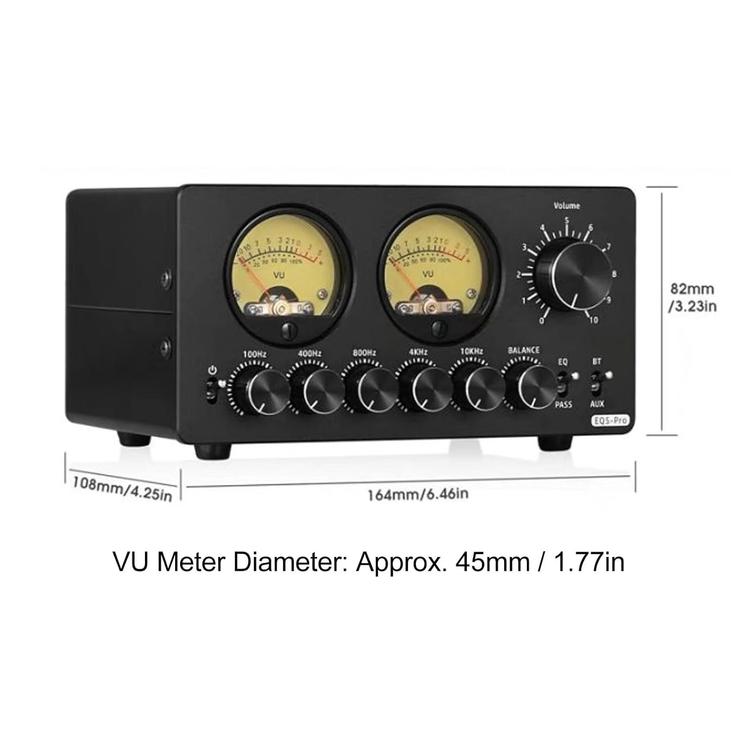 Sound 5 Band Equalizer Bypass Design Large VU Meters Aluminium Alloy Case EQ Preamp Equalizer 100Hz 400Hz 800Hz 4KHz 10KHz Rich Band Control for Home Stereo