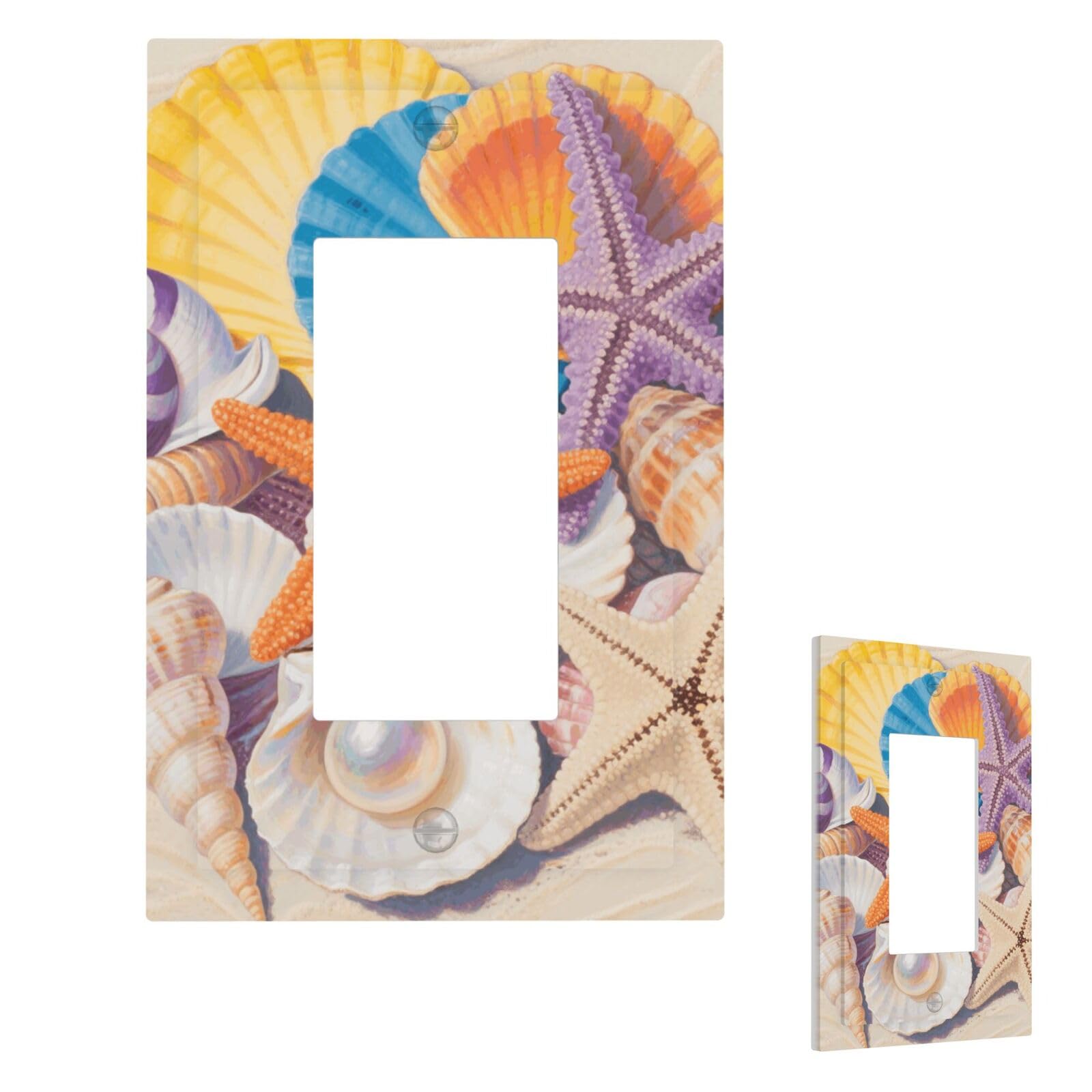 Fekiloot 1 Gang Colorful Seashell And Starfish Wall Plate Cover Modern Decorative Light Switch Cover Unbreakable Receptacle Outlet Covers For Living Room Bedroom Home Decor
