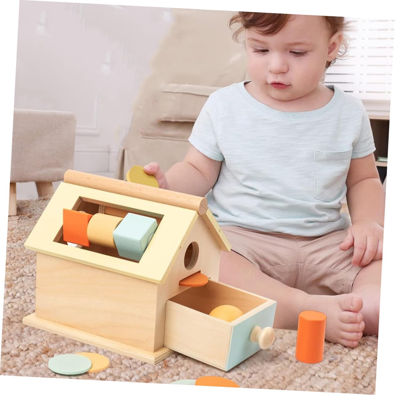 minkissy Juego Educativo Montessori para Pequeños 1-3 Años Caja de Madera Bolas y Monedas Juguete Sensorial Compacto para Desarrollo Motriz Fino y Habilidades Preescolares