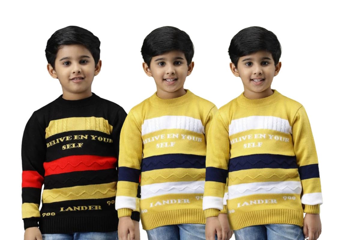 Boys Slim Fit Full Sleeve Sweater Winter Outfit Pack of 3 Boys Slim Fit Full Sleeve Sweater Winter Outfit Pack of 3