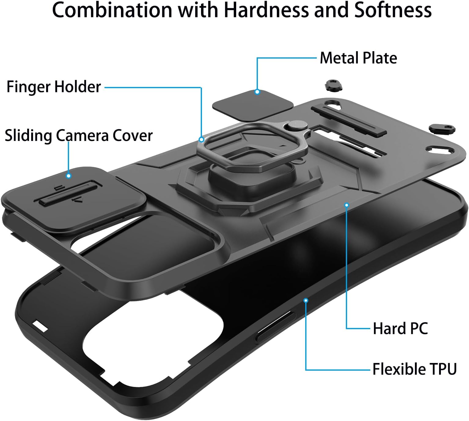 for iPhone 13 Pro Case with Sliding Camera Cover and 360° Rotate Ring Kickstand Heavy Duty Protective Shockproof Protective Phone Case for iPhone 13 Pro Cover,Black