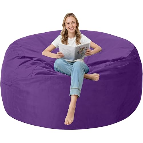 3FT Bean Bag Chair with Ultra Soft Velvet Cover Bean Bag Sofa with Memory Foam Bean Bag Chairs with Large Size Lazy Sofa for Dorm Office Living Room Bedroom Purple 3'