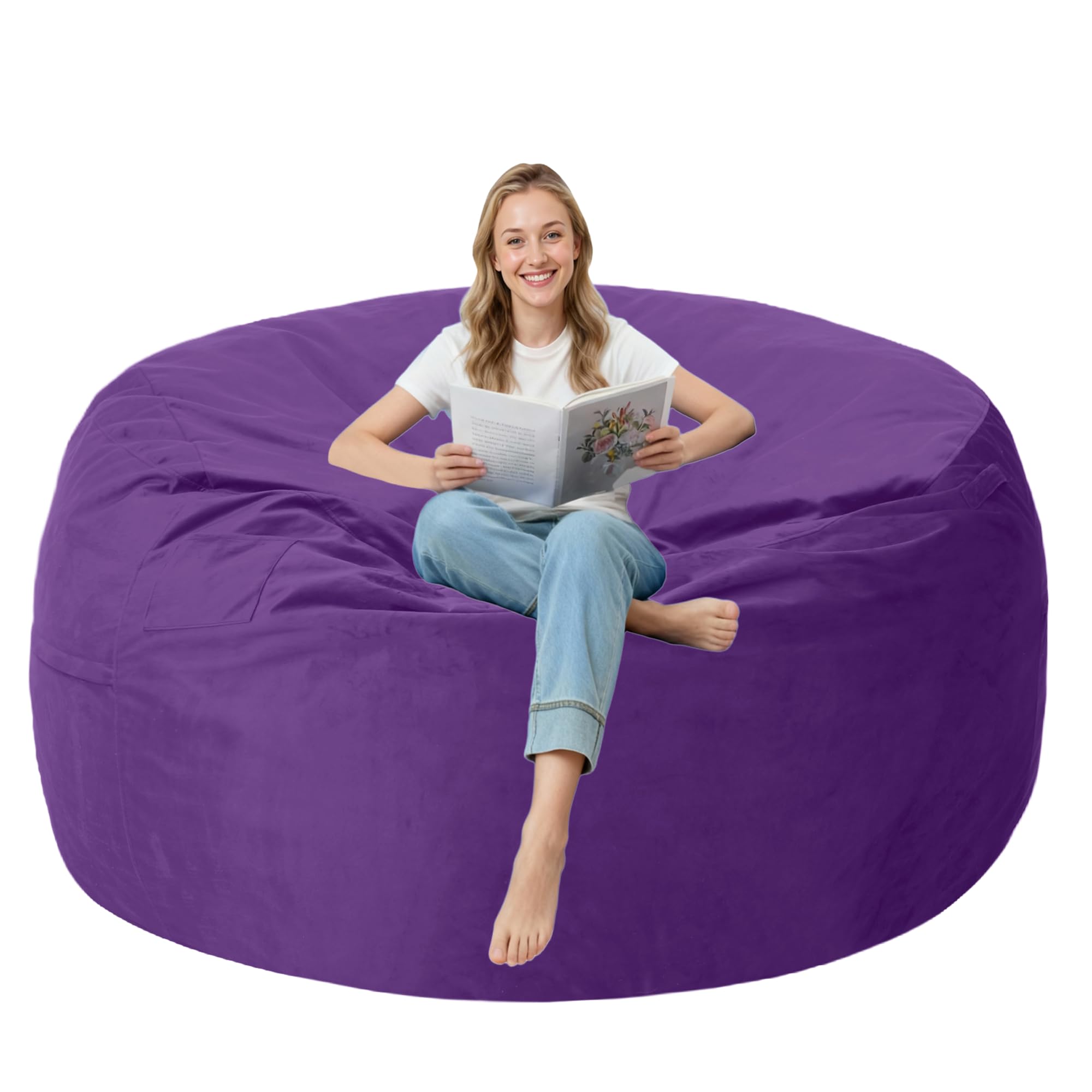 3ft bean bag chair with ultra soft velvet cover bean bag sofa with memory foam bean bag chairs with large size lazy sofa for dorm office living room bedroom purple 3'