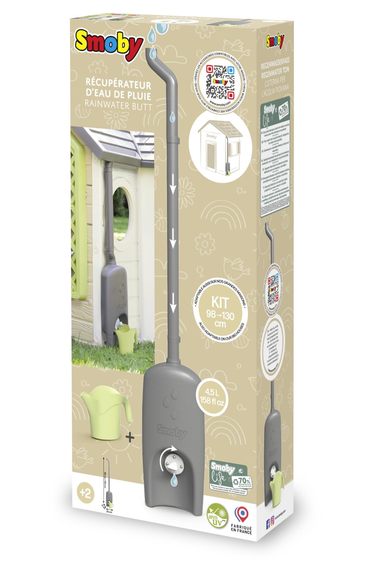 Smoby Life - Raccoglitore d'acqua - Grondaia, serbatoio, rubinetto, annaffiatoio - Trattamento anti UV - Materiale riciclato - Dai 2 anni - Prodotto in Francia