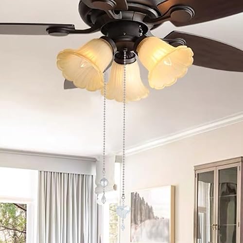 Miniatura 5 de BENECREAT 4 unidades de extensores de cadena de cristal para ventilador de techo de 14 pulgadas, forma de lágrima redonda, color AB, cristal de