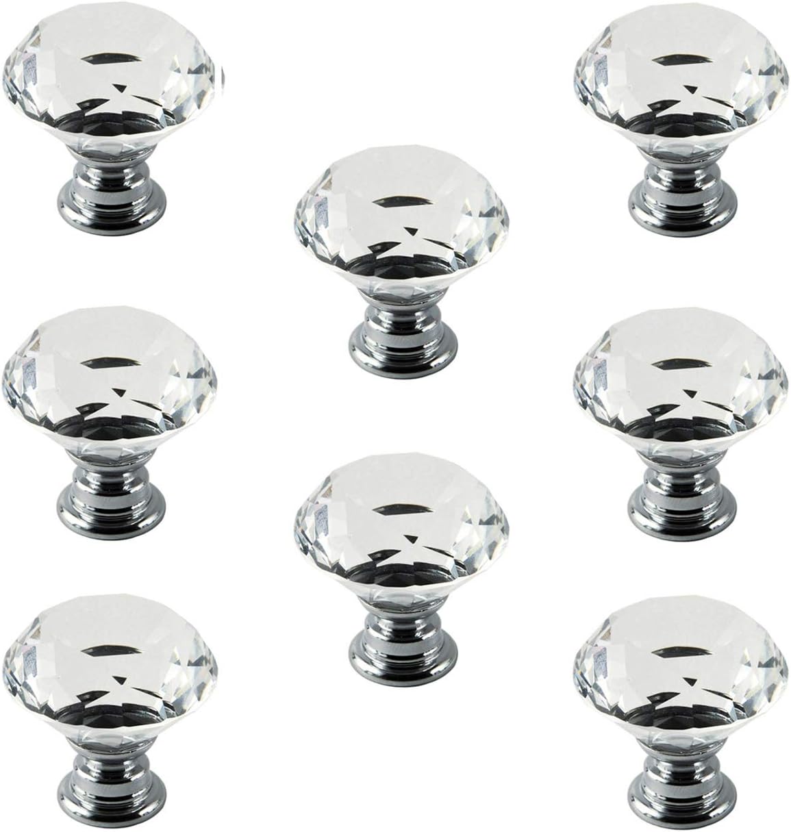 8pcs 40mm Crystal Glass Cabinet Knob Diamond Shape Drawer Cabinet Pulls (Transparent)
