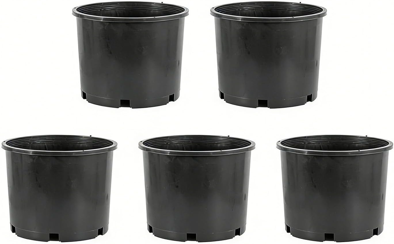 5 Gallon Wide Rim Nursery Pots (Set of 5) - Durable Round Plastic Garden Planters with Drainage Holes for Indoor & Outdoor Use