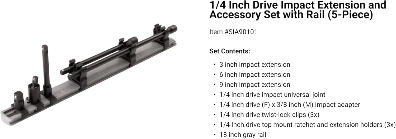 TEKTON 1/4, 3/8, 1/2 Inch Drive Impact Extension and Accessory Set with Rails and Tray (17-Piece) | SIA99201