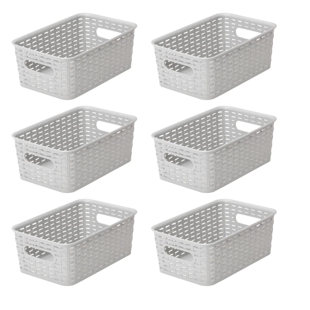 YBM HOME Plastic Rattan Storage Box Basket Organizer Ba413 (6, Gray