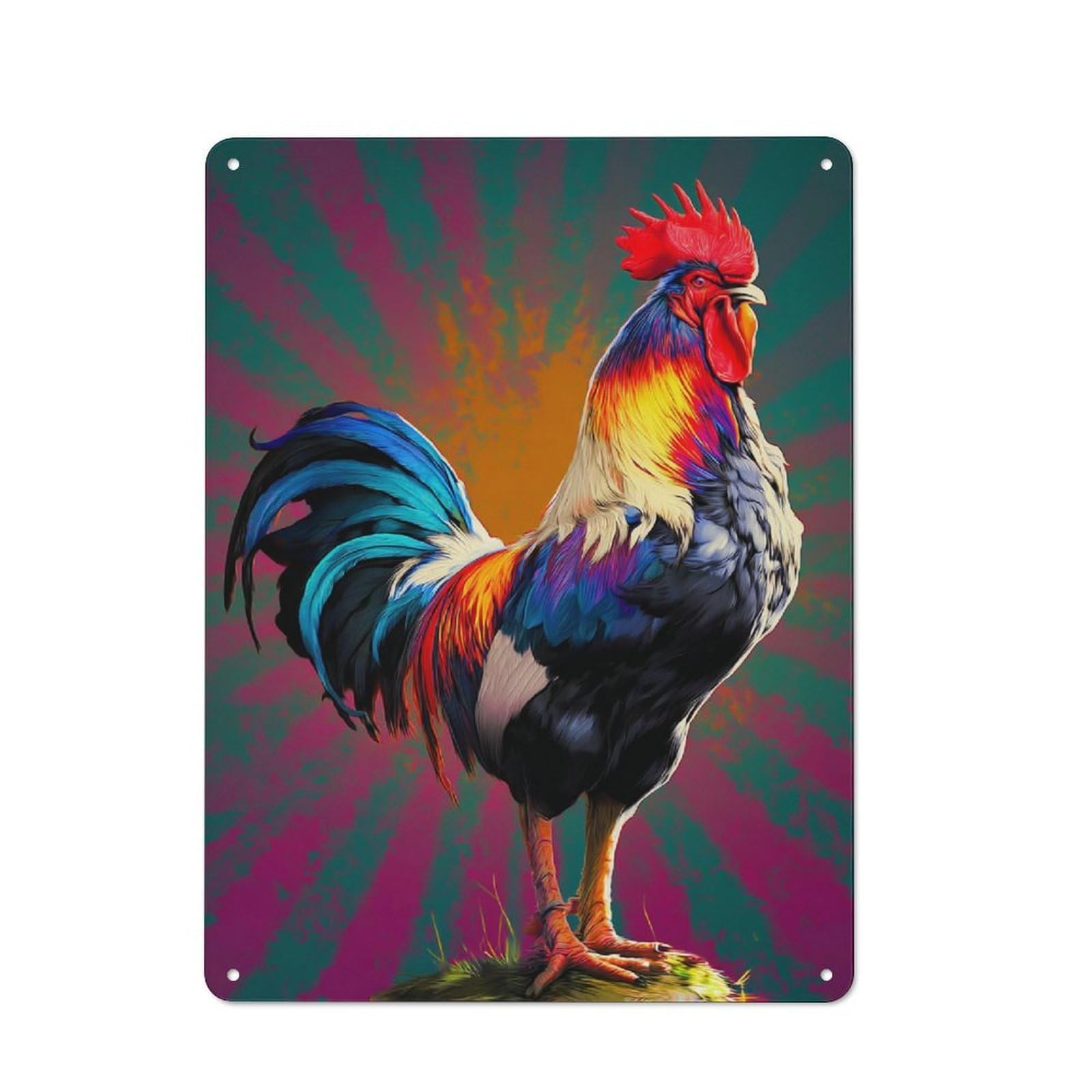 Junmoney Colorful Rooster Painting-2 Tin Wall Plaque 40X30cm With For Garage Or Workshop, For An Autumn Wall Display In Garage And Workshop