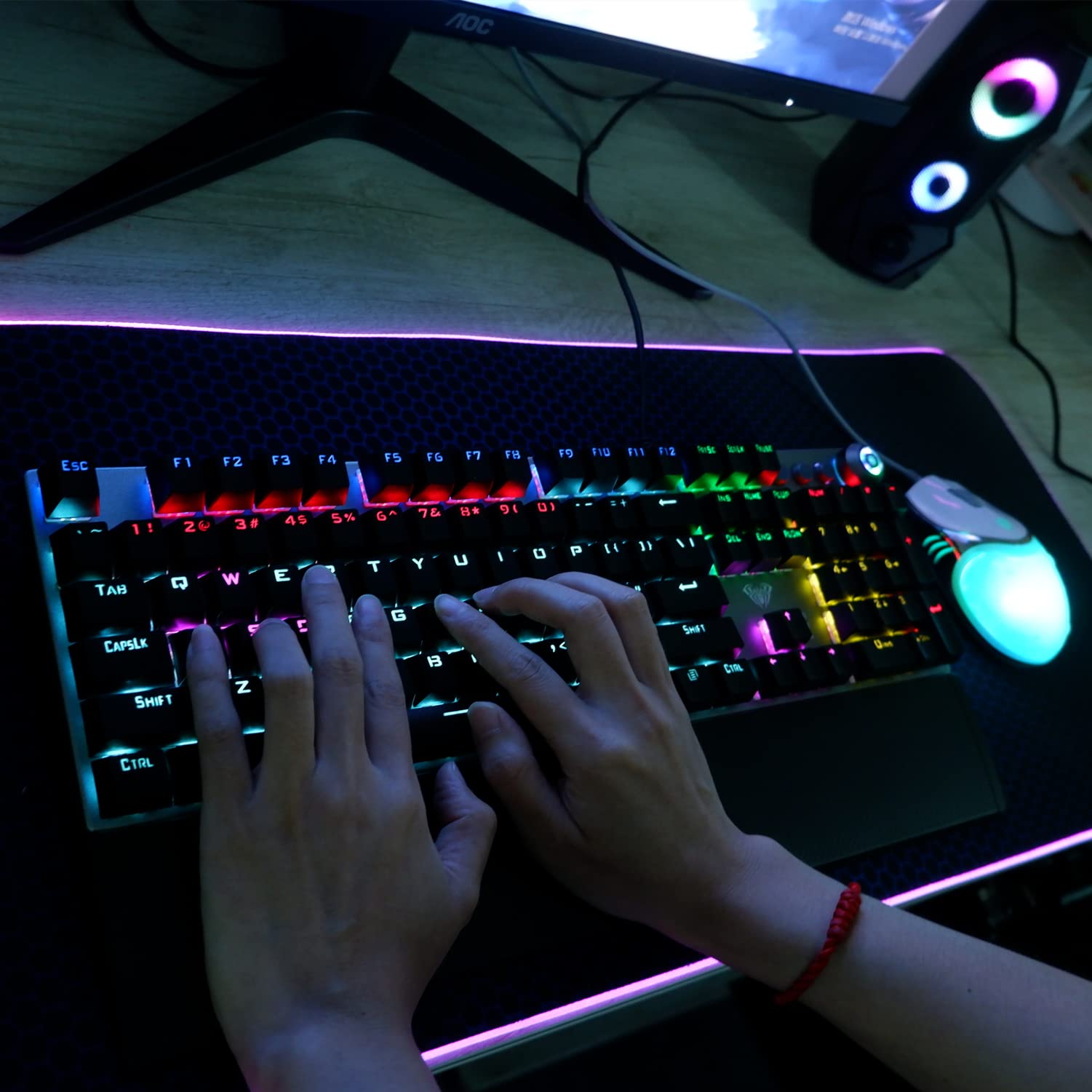 Buy AULA Mechanical Gaming Keyboard with Wrist Rest, Volume/Lights Control Knob, 22 RGB Rainbow