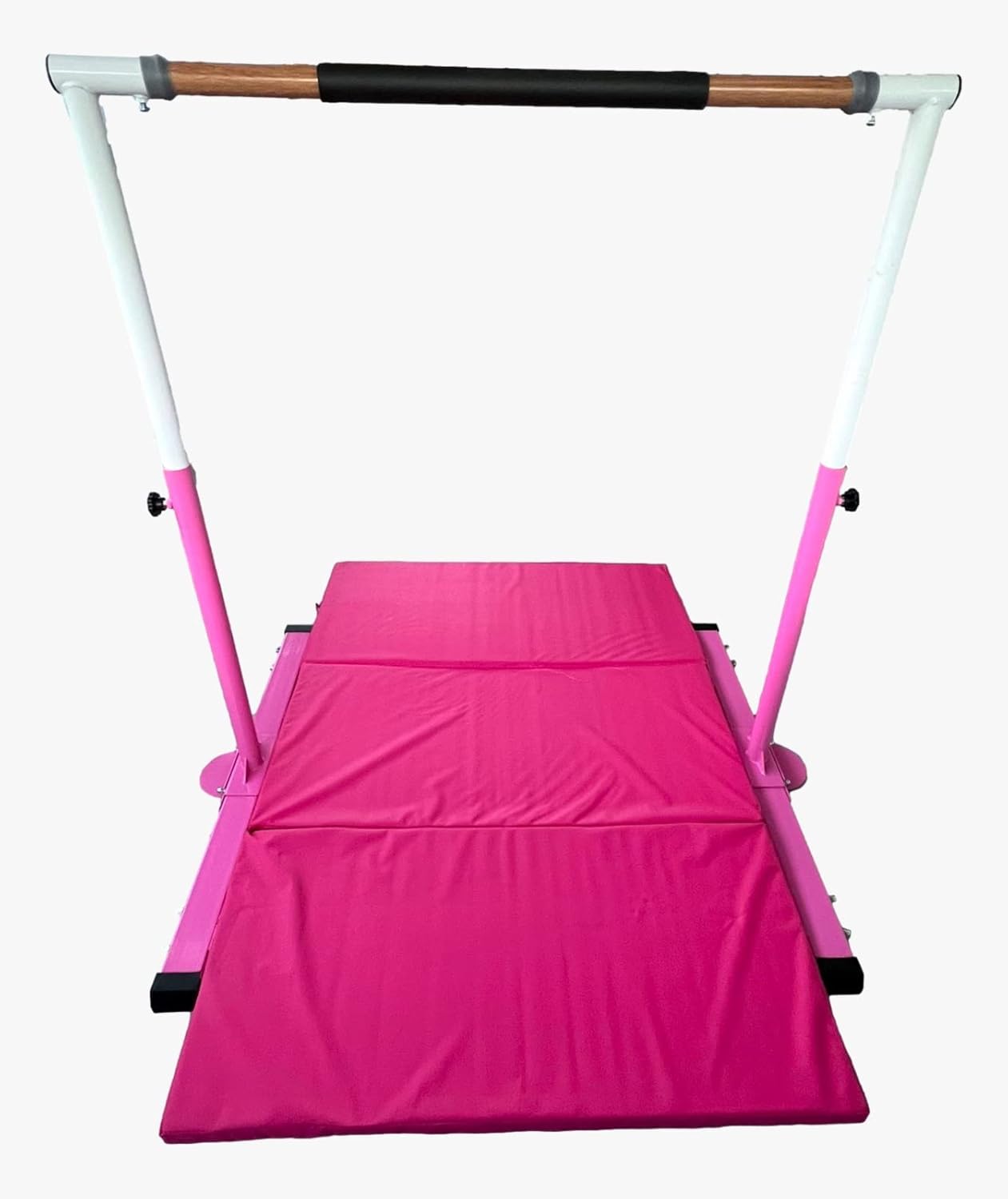 Gymnastics Bar for Kids with 6’x4’ Mat, Adjustable Height 3 to 5 FT Foldable, Horizontal Kip Bar Gymnastic Training Bar for Junior Gymnasts, Expandable Heavy Duty Jungle Gym Home Exercise Bar, Pink