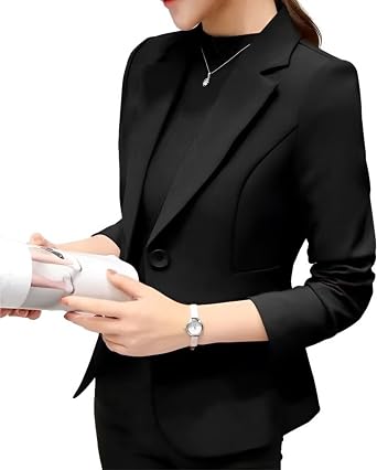 Four Leaf Womens Jacket, Suit, Elegant Tailored Jacket, Formal, Black, Office, Casual, Outerwear, Blazer, Large Size, Women, Winter, Spring, Autumn, Long Sleeve, Sophisticated