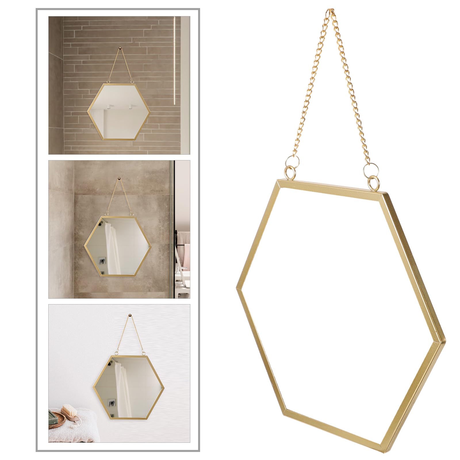 PRETYZOOM Wall-mounted Bathroom Metallic Boho Wall Mirror Boho Decor Mirror Wall Decor Wall Mounted Makeup Mirror Vanity Mirror Bathroom Wall Mirror Boho Mirror Hexagon Iron Basin