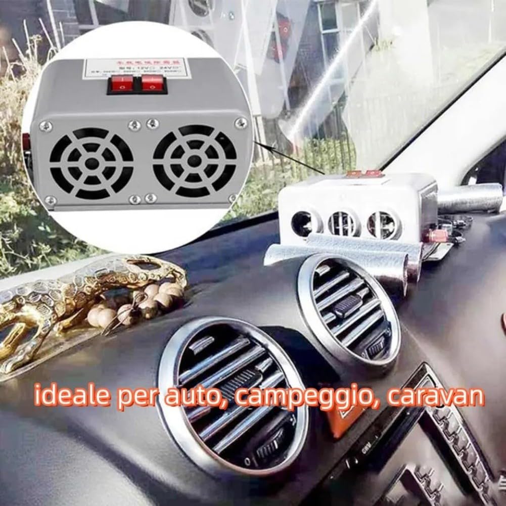 Riscaldatore per auto da 12 V, 800 W, riscaldamento rapido e sbrinamento, a basso rumore, a tre fori, in metallo, per parabrezza invernale