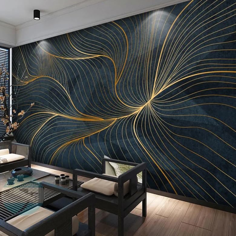 Papier peint 3D ligne dorée luxueux pour fresque de salon moderne 200x140cm
