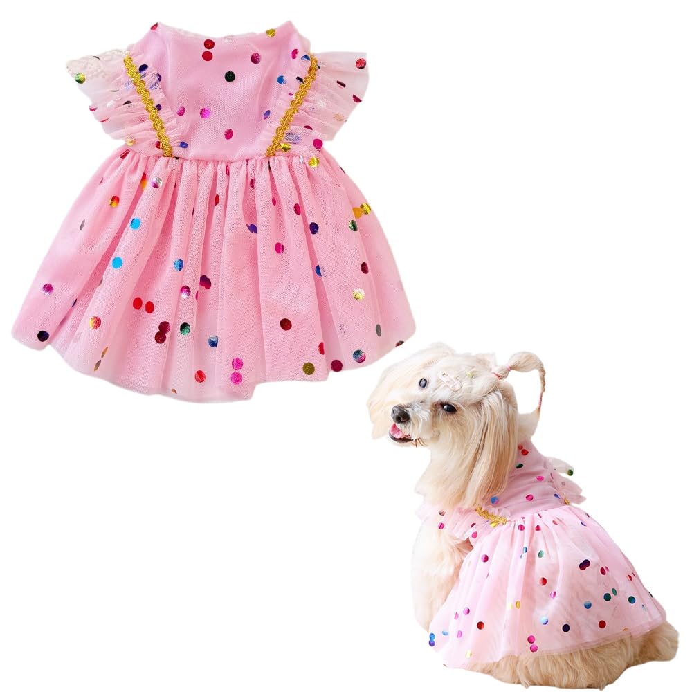 Vestito con Tutù per Cani Abito da Cane Gonna da Cucciolo Abiti da Principessa Tutù Abito da Sposa in Pizzo di Lusso com Pois(S)