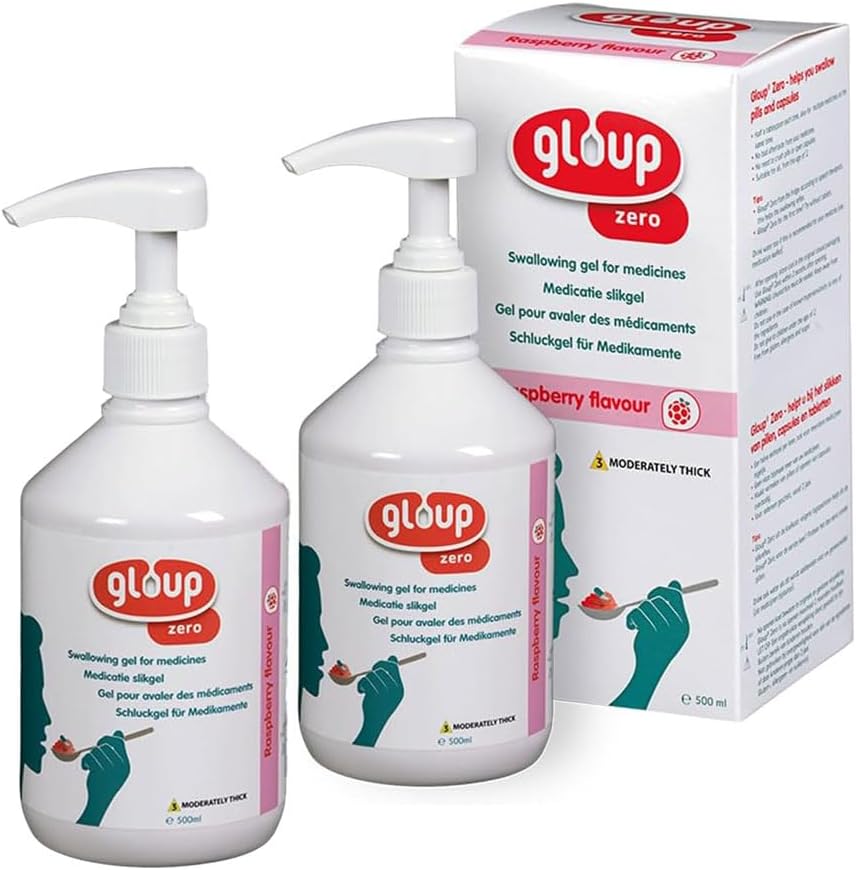 Gloup Pill Swallowing Gel Aid, PatCom Medical Medication Aid, Safe for Severe Dysphagia | IDDSI Level 3 | Easy Pump Dispensing (Zero - Raspberry, Pack of 1)