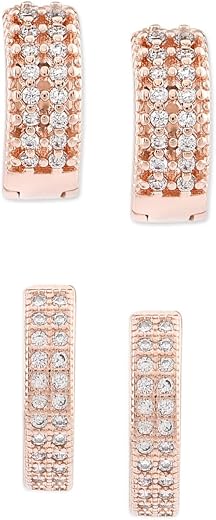 Zaveri Pearls Set of 2 Rose Gold Contemporary Hoop Earrings For Women-ZPFK12800