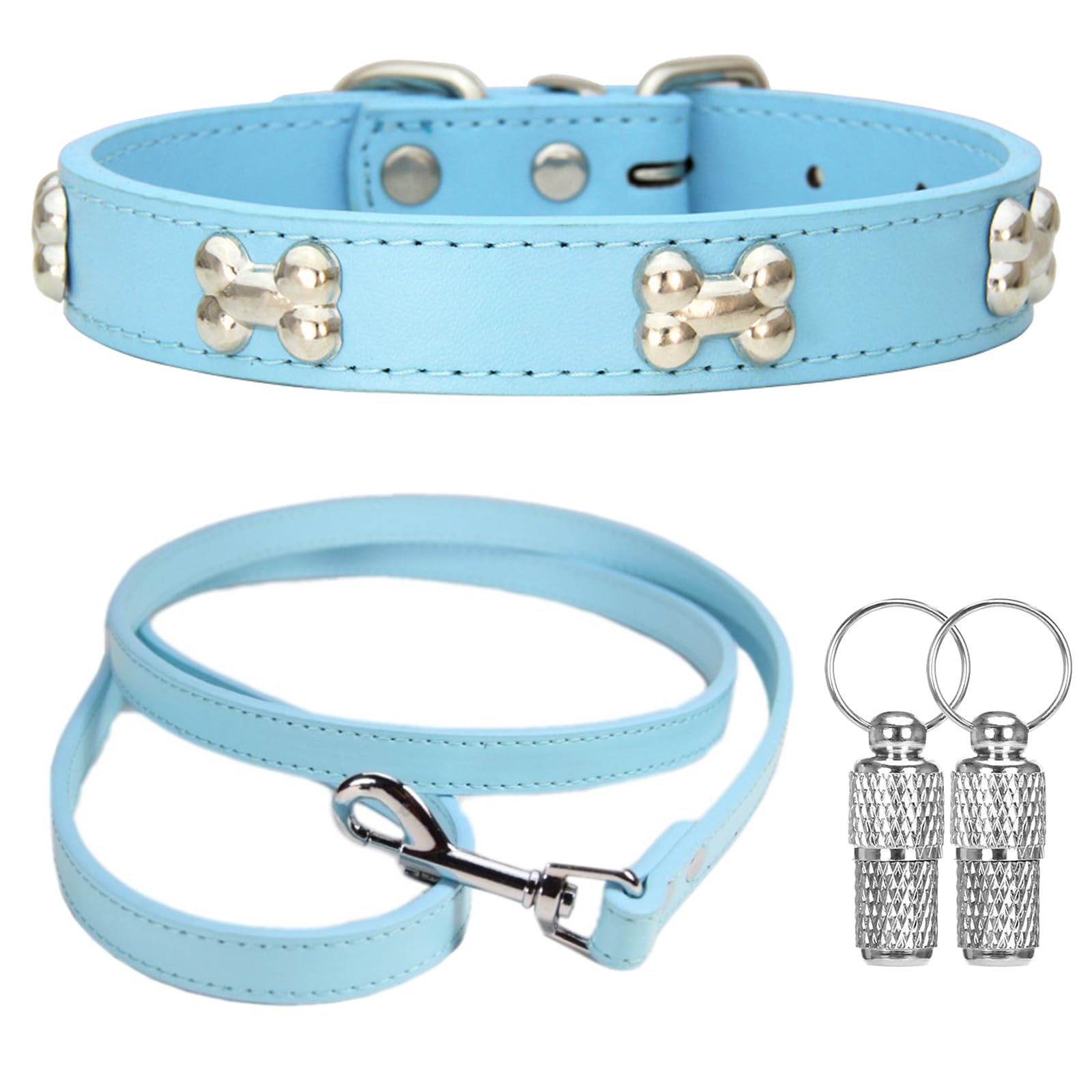 Collier de chien cuir véritable XS bleu résistant pour chien actif