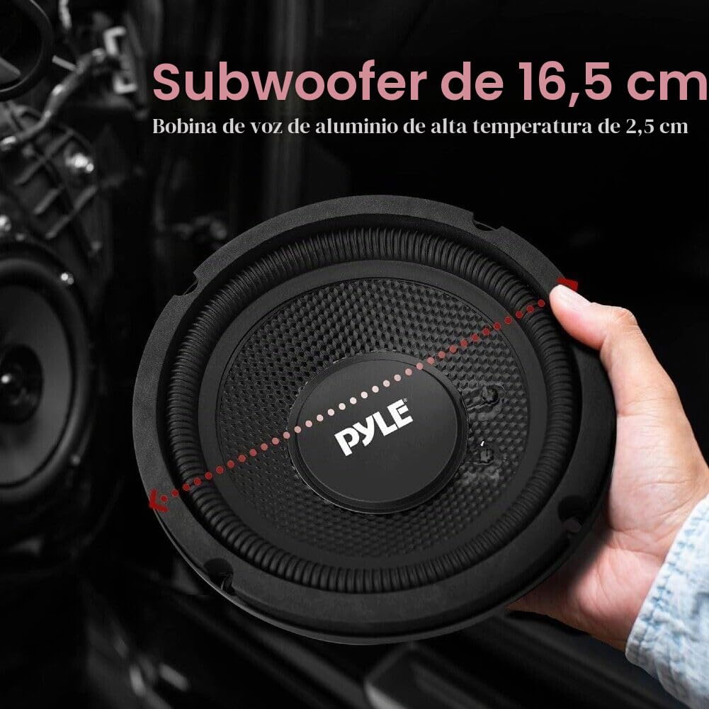 Kit Set para Pyle PLMW63 1 subwoofer 16,5 cm 165 mm 6,5" diámetro, 75 vatios rms 150 vatios máx, Bobina móvil Simple, impedancia 4 Ohm, 91 db, suspensión de Goma, Maletero de Coche, 1 Pieza