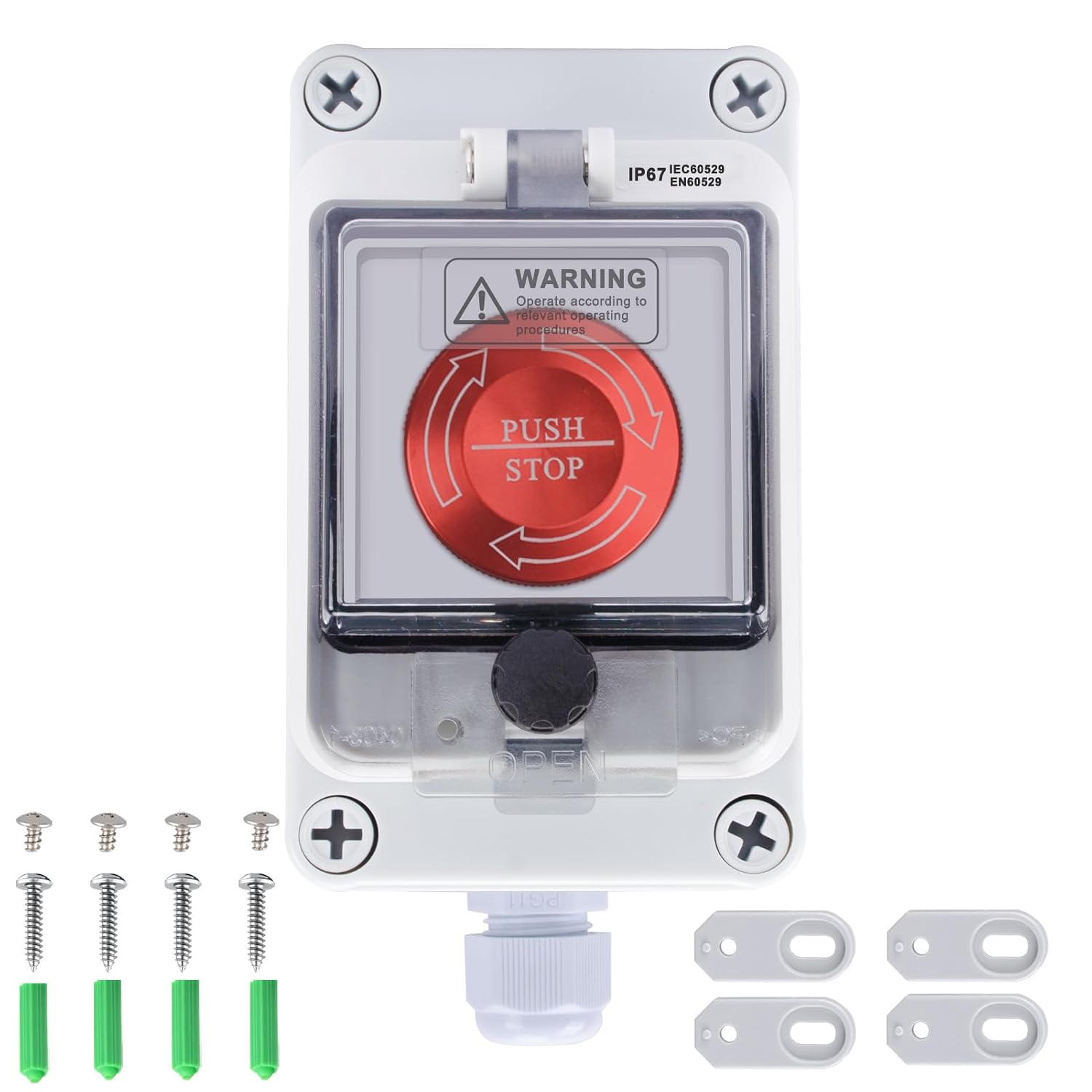Emergency Stop Button 10A 440V Latching Push Button Switch, 22mm Aluminum Alloy Round E-Stop Button, IP65 Waterproof Self-Locking Shut Off Switch