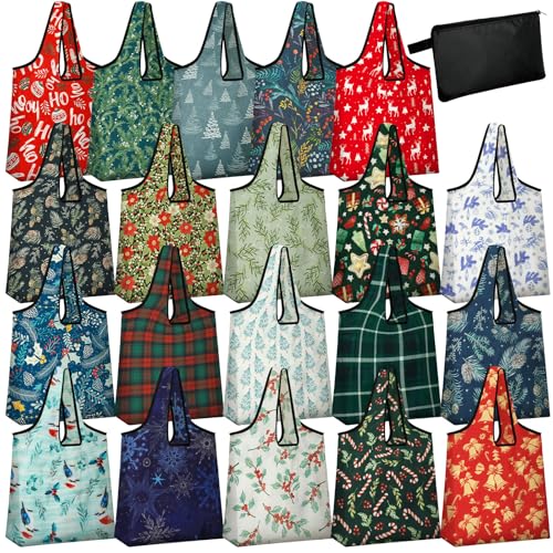 Sunnymove 20 Pcs Christmas Gifts Christmas Reusable Grocery Bags Bulk