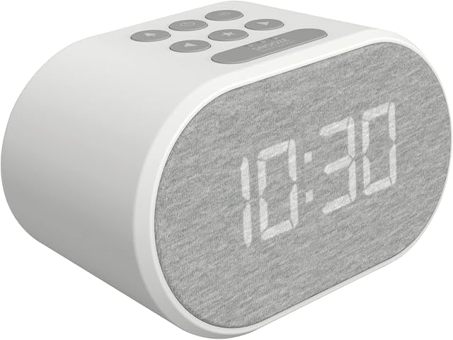 i-box Alarm Clock Bedside Non Ticking LED Backlit Alarm Clock with USB Charger & FM Radio, 5 Step Dimmable Display - Mains Powered with Battery Backup