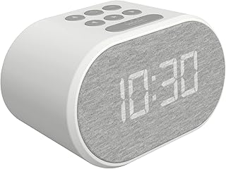 i-box Alarm Clocks Bedside, Radio Alarm Clock, Mains Powered or Battery, FM Radio, USB Charging Port, 5 Step Dimmable Display, Non Ticking, LED Display (White)