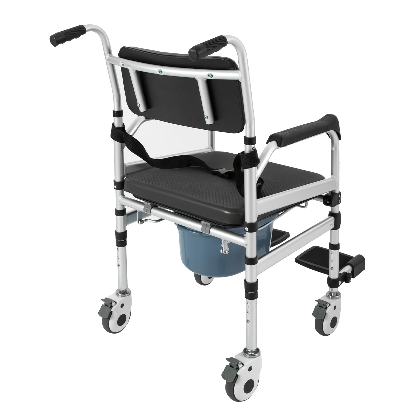 Silla de Ducha con Ruedas, 48 – 54 cm de Altura, Plegable, Capacidad de Carga de 100 kg, para Personas Mayores, Silla de Ruedas a Prueba de caídas con Inodoro, Cubo extraíble (Modelo 1)