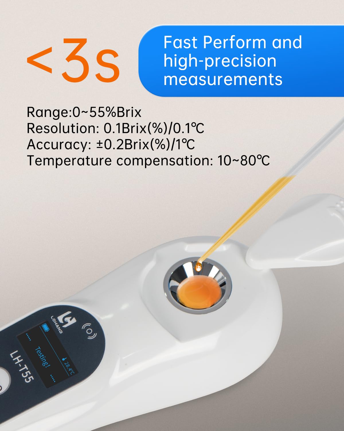 Refractómetro digital Brix 3 en 1 con ATC/índice de refracción (RI), medición precisa con cubierta de bloqueo de luz de precisión, prueba rápida de visualización táctil para jugo de fruta/café/vino