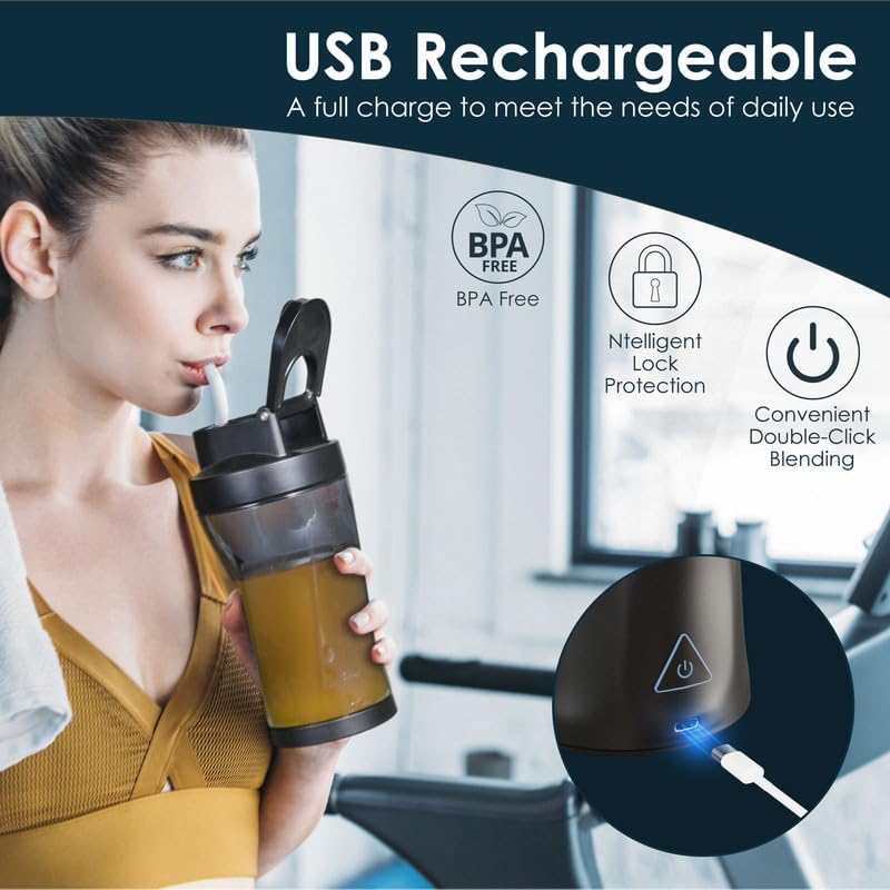 Personal Blender Wireless 24oz Cordless Mini 360 Watt Portable Blender-for Smoothies Freshly Squeezed Juices 6000mAh Self Cleaning and BPA Free Portable Juicer with 6 Sharp Blade Carbon Black — view 6