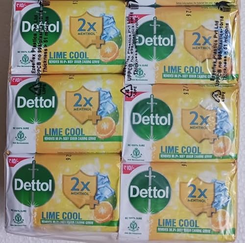 Dettol Lime Cool Bath Soap, Double the Menthol, Pack of 6 x 40gms (Ships from India)