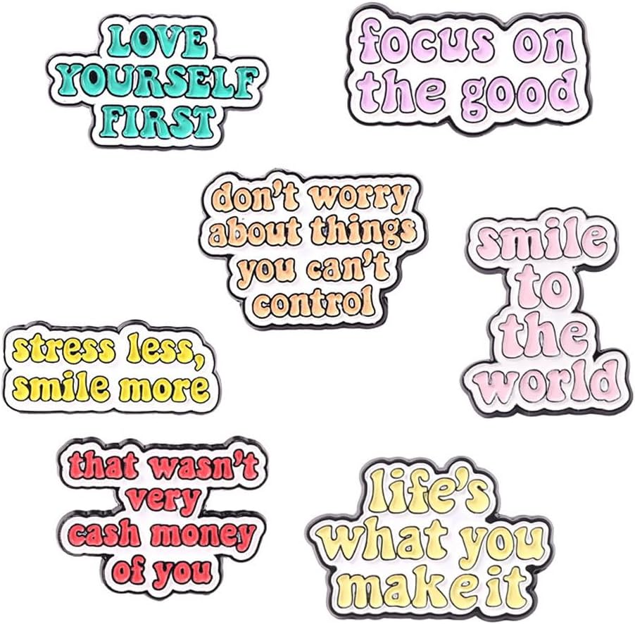 6Pcs Letter Enamel Pin Positive Encouragement Phrase Brooches Pin Inspirational Letter Lapel Pin Badge Positive Saying Pin Set Clothes Bag Party Decor DIY Craft Accessories
