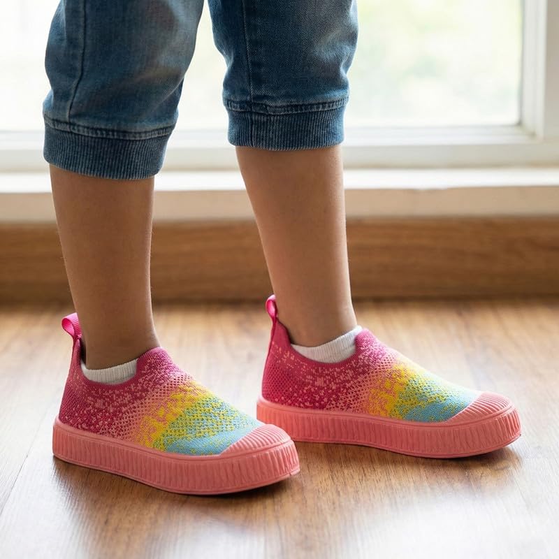 Image of Kids Shoes | Knitted Fabric with Synthetic | Lightweight Kids Footwear | Flexible On Style | Comfortable Walking Play School Outdoor Footwear for Boys and Girls - Pink