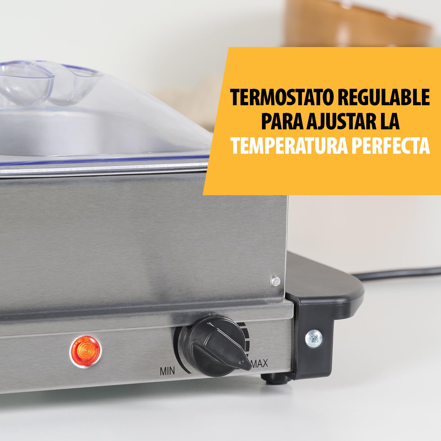 Tristar Calientaplatos Buffet de Acero Inoxidable para Fiestas y Buffets, 4,2 L, Termostato Ajustable, 3 Recipientes Calientaplatos, Función de Placa Calefactora, 200 W, Plateado, BP-6283